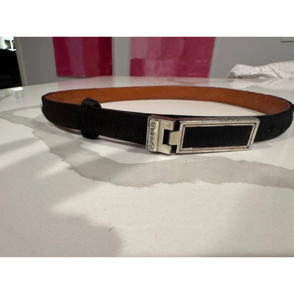 Brighton Womens Black Calf Hair Skinny Belt‎ Silver Scroll Buckle Size S 28